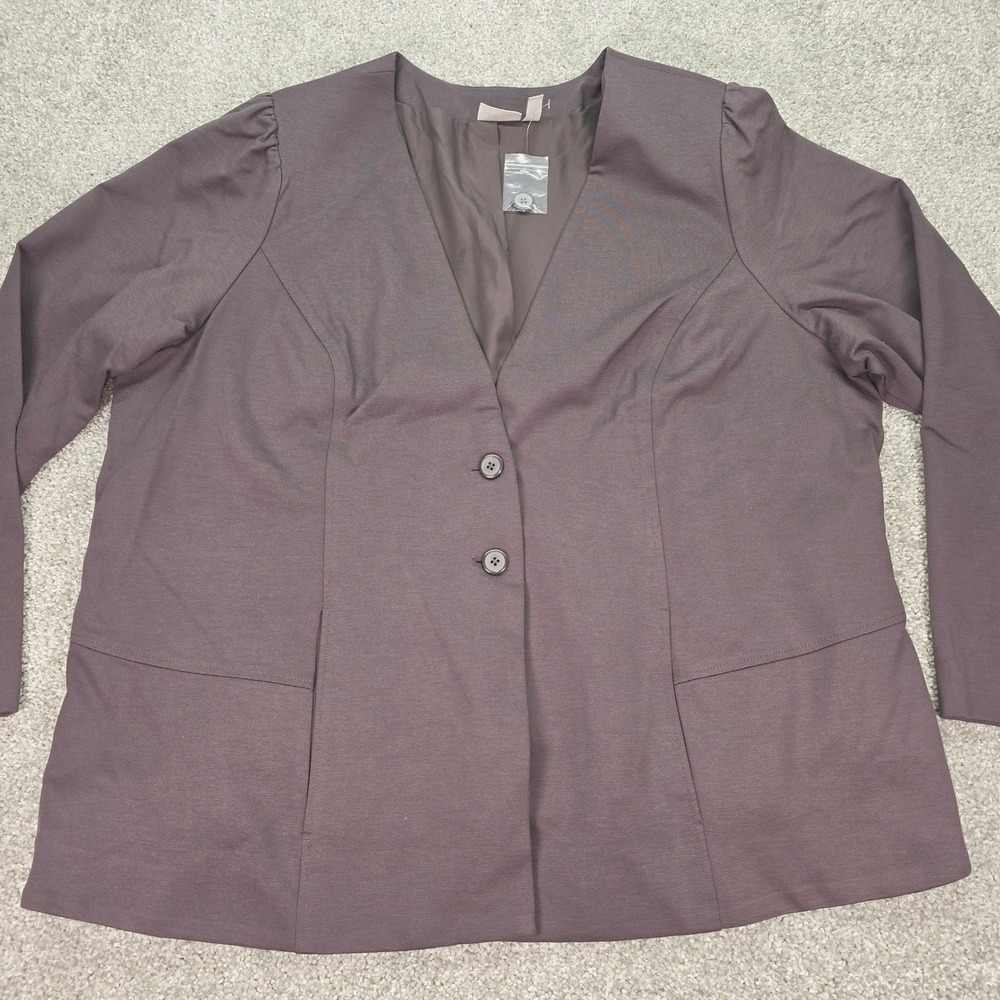 LOGO Lori Goldstein Women 2X Blazer Jacket Plum Purple Collarless Ponte Stretch